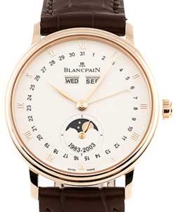 Villeret Moon Phase in Rose Gold on Brown Alligator Leather Strap with Silver Dial