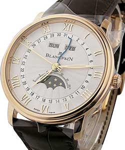 Villeret Moon Phase Complete Calendar in Rose Gold on Brown Crocodile Leather Strap with Silver Dial