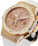Big Bang Portocervo 41mm in Rose Gold with Baguette Diamond Bezel on White Rubber Strap with Rose Pave Diamond Dial