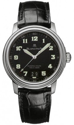 Leman Ultra-Slim Big Date 38mm Automatic in Steel on Black Crocodile Leather Strap with Black Dial