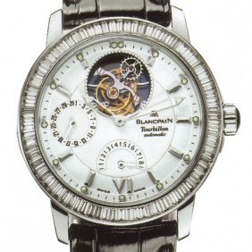 Leman Tourbillon 38mm Automatic in White Gold with Baguette Diamonds Bezel on Black Crocodile Leather Strap with White Dial