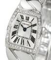 La dona de Cartier in White Gold with Diamond Bezel White Gold on Bracelet with Silver Guilloche Dial