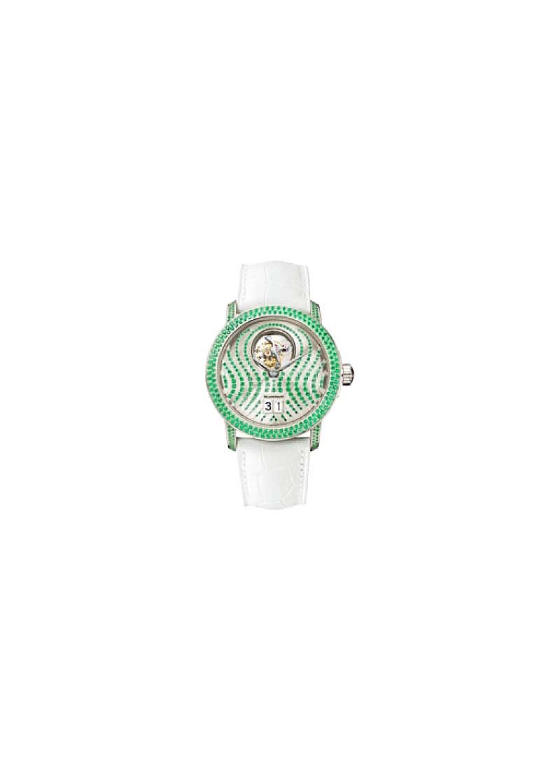 Blancpain Leman Tourbillon 38mm Automatic in White Gold with Green Diamonds Bezel