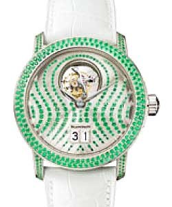 Leman Tourbillon 38mm Automatic in White Gold with Green Diamonds Bezel on White Crocodile Leather Strap with Emerald Dial