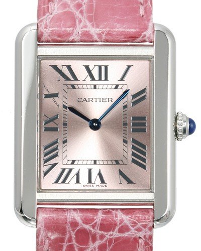 Tank Solo Small in Steel Steel on Strap with Pink Lacquered dial