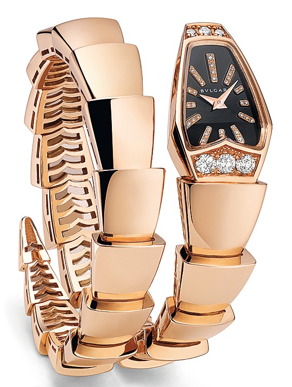 SERPENTI Twirl Diamond Series Rose Gold on Bracelet with Black Sapphire Dial