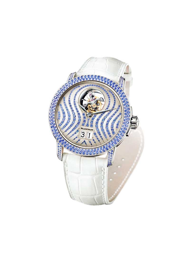 Blancpain Leman Tourbillon Grande Date 38mm Automatic in White Gold with Emeralds Diamonds Bezel