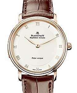 Villeret Minute Repeater 38mm Automatic in Rose Gold on Brown Crocodile Leather Strap with Opaline White Dial