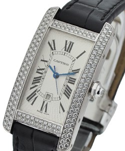 Tank Americaine in White Gold with Diamond Bezel on Black Alligator Leather Strap with Silver Dial