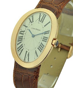 Baignoire Large in Rose Gold on Brown Crocodile Leather Strap with Silver Dial