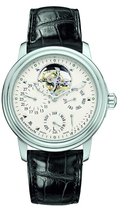 Leman Tourbillon Perpetual Calendar White Gold on Strap with Opaline White Dial