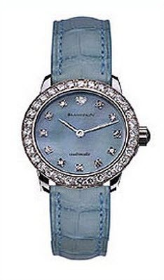 Leman Ultra-Slim Lady's White Gold-Diamonds on Strap with Blue Dial