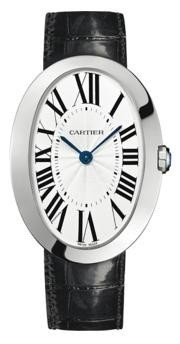 Baignoire Large in White Gold  White Gold on Strap with Silver Dial