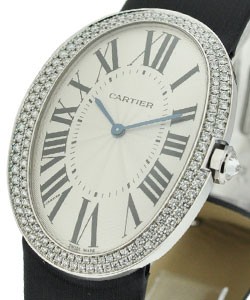 Baignoire Large in White Gold with Diamond Bezel  White Gold on Strap with Silver Dial