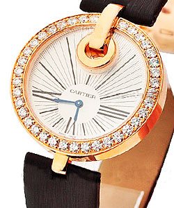 Captive de Cartier in Rose Gold with Diamond Bezel on Black Satin Strap with Silver Dial