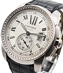 Calibre de Cartier in White Gold with Diamond Bezel on Strap with Silver Dial
