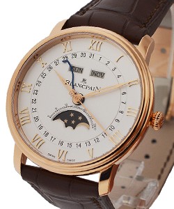 Villeret Moon Phase and Complete Calendar in Rose Gold on Brown Crocodile Leather Strap with Silver Dial