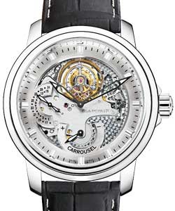 Le Brassus Carousel Volant Une Minute Platinum on Strap with Silver Semi-Skeleton Dial