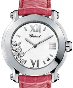 Happy Sport II Round 7 Floating Diamonds Steel on Strap with White Dial
