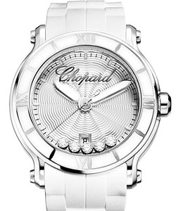 Happy Sport II Round in Steel on White Rubber Strap with Silver Dial