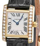 Tank Francaise in Yellow Gold with DIamond Bezel on Black Crocodile Leather Strap with White Dial