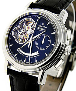 El Primero Chronomaster T Open Power Reserve in Steel on Black Alligator Leather Strap with Black Dial