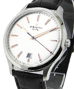 Elite Captain Central Second in Steel on Black Alligator Leather Strap with Silver Dial
