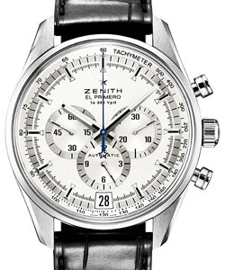 El Primero Chronograph 36'000 in Steel on Black Alligator Leather Strap with Silver Sunray Dial