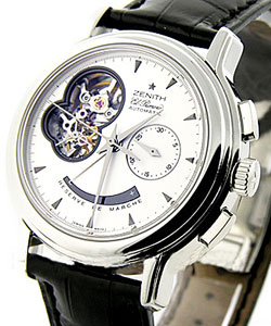 El Primero Chronomaster T Open Power Reserve in Steel on Black Alligator leather Strap with White Dial