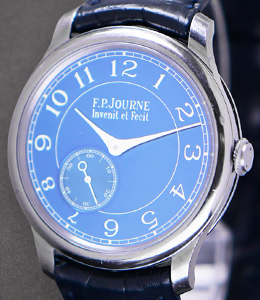 Chronometre Bleu in Tantalum on Black Leather Strap with Blue Dial