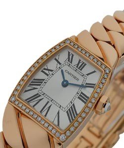 La Dona De Cartier in Rose Gold with Diamond Bezel  on Bracelet with Silver Guilloche Dial