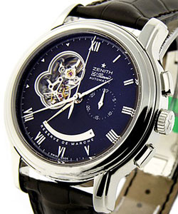Chronomaster XXT Open in Steel on Black Alligator Leather Strap with Black Dial