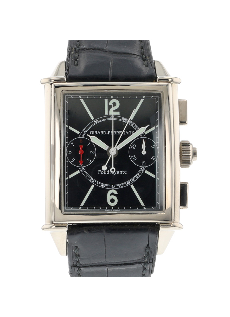 Vintage 45 Split Seconds Foudroyante XXL in White Gold on Black Crocodile Leather Strap with Black Dial