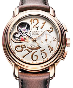 El Primero Star Love Womens in Rose Gold on Brown Satin Strap with Silver Dial