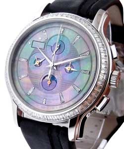 Academy Quantieme Perpetual Chronogaph in Platinum with Diamond Bezel on Black Leather Strap with Mother of Pearl Dial