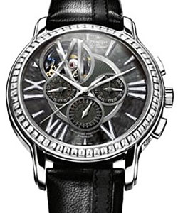 Academy Tourbillon Quantieme Perpetual in Platinum with Diamond Bezel on Black Alligator Leather Strap with MOP Dial