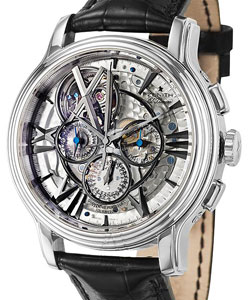 Academy Tourbillon Quantieme Perpetual in White Gold on Black Alligator Leather Strap with Silver Dial