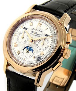 El Primero Chronomaster T in Rose Gold on Black Alligator leather Strap with Silver Dial