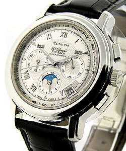 Chronomaster GT Moon Phase El Primero Flyback in Steel on Black Alligator Leather Strap with Silver Dial