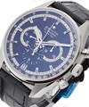 36'000 VPH Mens Chronograph in Steel on Black Rubberized Alligator Leather Strap with Black Dial