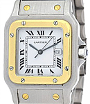 Santos Square in Steel wtih Yellow Gold Bezel on Old Style Bracelet with White Dial
