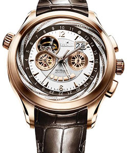 Grande Class Traveller Multicity in Rose Gold on Brown Alligator Leather Strap with Silver Guilloche Dial