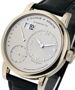 Lange 1 Daymatic in Platinum on Black Alligator Leather Strap with Silver Dial