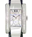 La Strada Ladies in Steel with Partial Diamond on Bezel on Black Leather Strap with MOP Dial