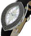 Classique Femme Cat's Eye in White Gold-Black Diamonds bezel on Black Crocodile Leather Strap with MOP Dial
