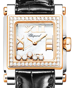 Happy Sport in Steel with Rose Gold Diamond Bezel on Black Crocodile Leather Strap with MOP Dial
