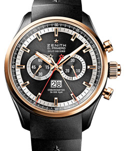 El Primero Rattrapante Chronograph in Black PVD with Rose Gold Bezel on Black Rubber Strap with Black Dial