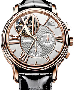Academy Tourbillon Chronograph in Rose Gold on Black Alligator Leather Strap with Silver Dial