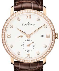Villeret Ultra-Slim in Rose Gold Bezel on Brown Alligator Leather with White Roman Dial