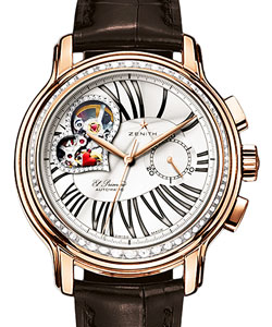 Chronomaster Star Open Love in Rose Gold with Diamond Bezel on Brown Alligator Leather Strap with Silver - Diamond Dial